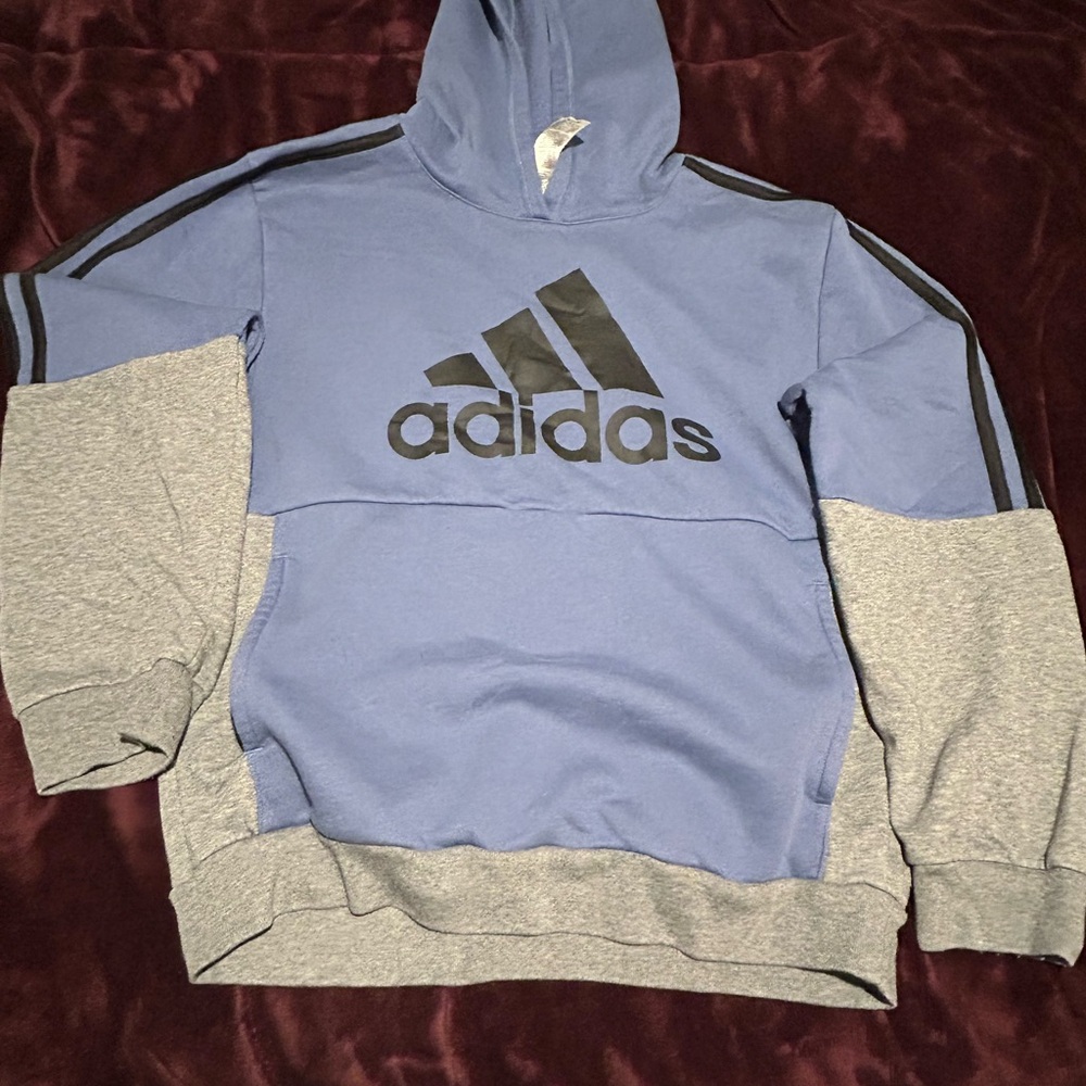 Adidas Men's Blue and Gray Hoodie